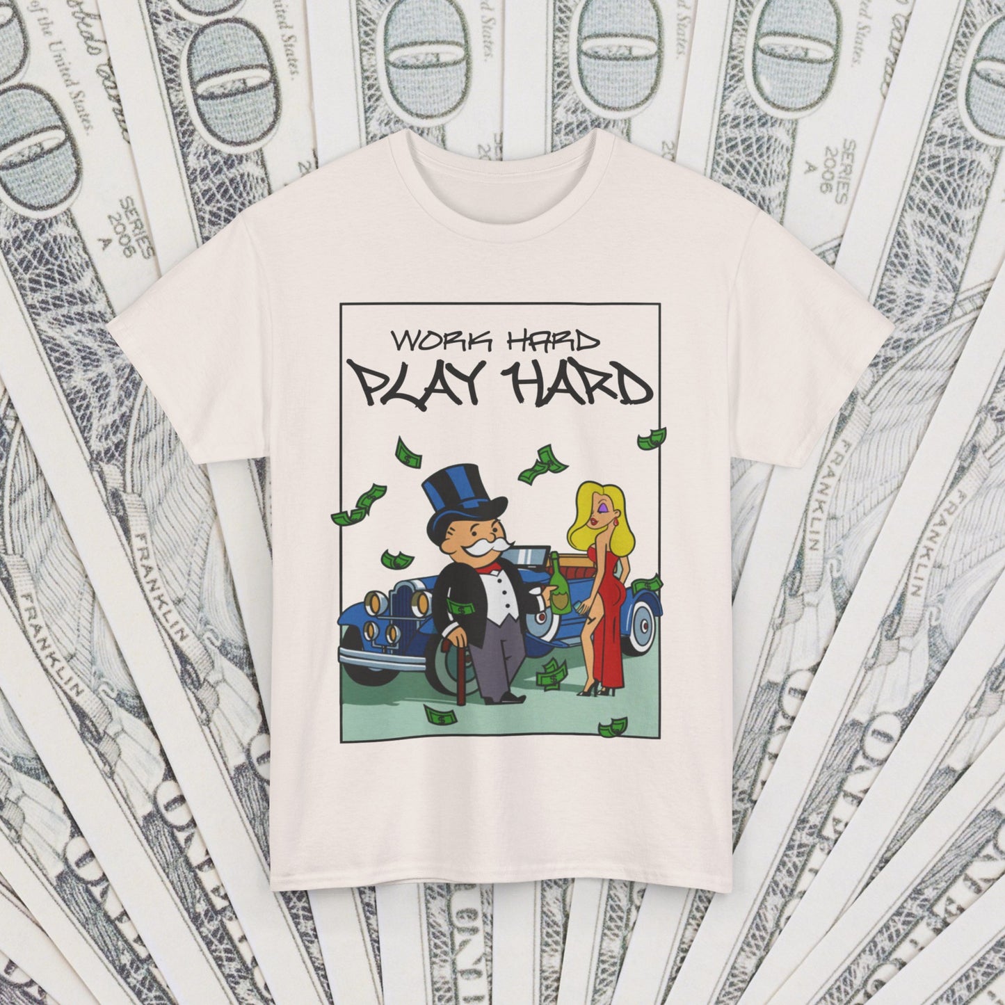 Work Hard Play Hard Motivational T-Shirt - Inspirational Quote Tee - Multiple Colors Available Unisex Heavy Cotton Tee Money Hustle