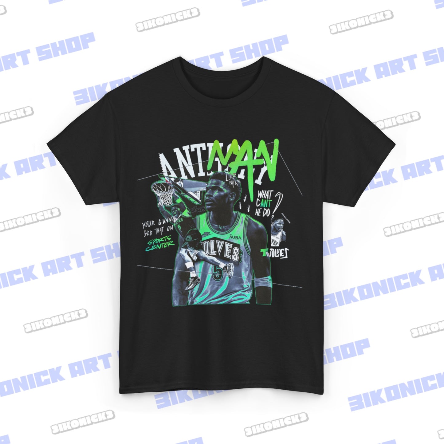 Minnesota Timberwolves Anthony Edwards T-Shirt | Available in White, Gray, Light Blue and Black Unisex Heavy Cotton Tee