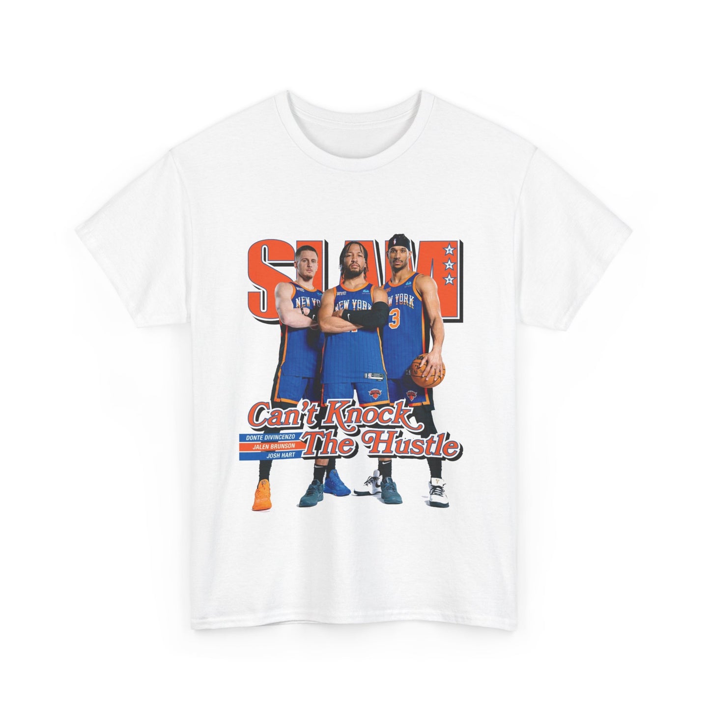 Orange Knicks Stars Trio - Jalen Brunson, Josh Hart, and Donte DiVincenzo Slam Magazine Cover T-Shirt