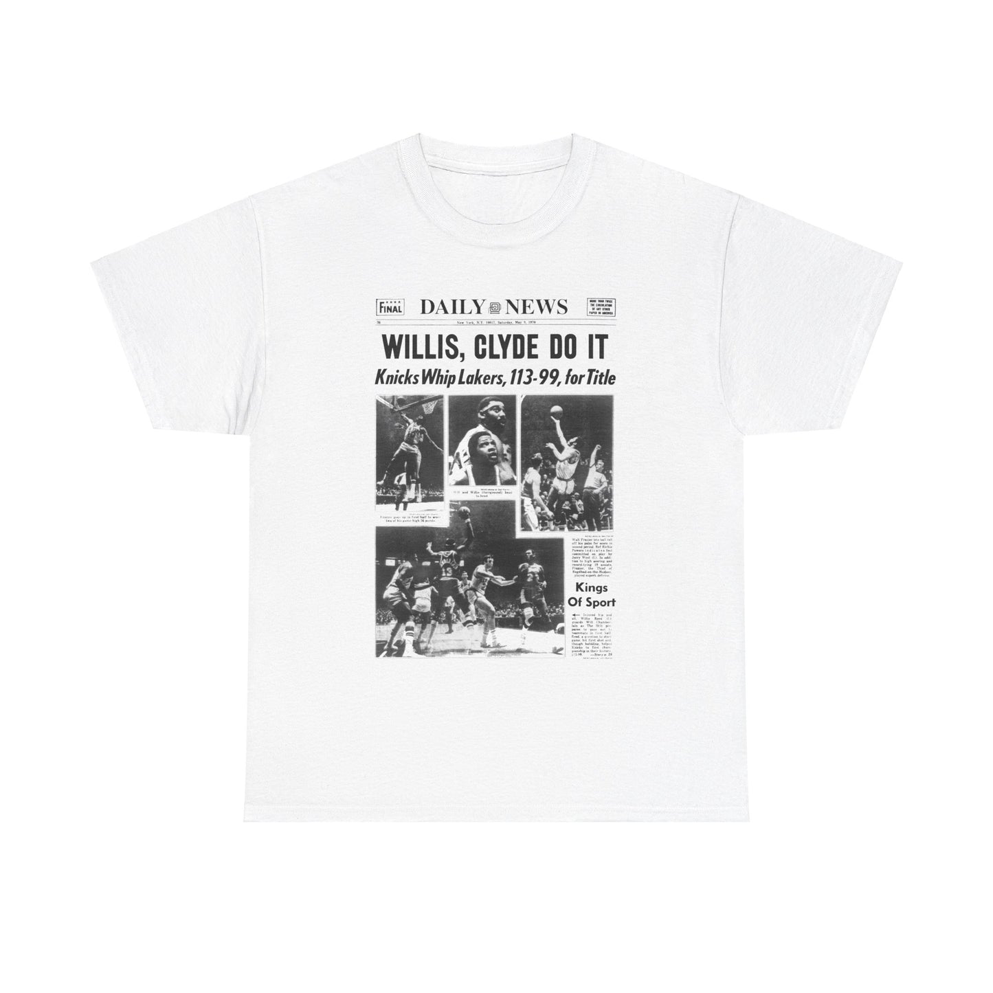 Vintage Knicks 70s Championship Newspaper Tee | Featuring Clyde Frazier & Willis Reed | Essential for Fans Unisex Heavy Cotton Tee