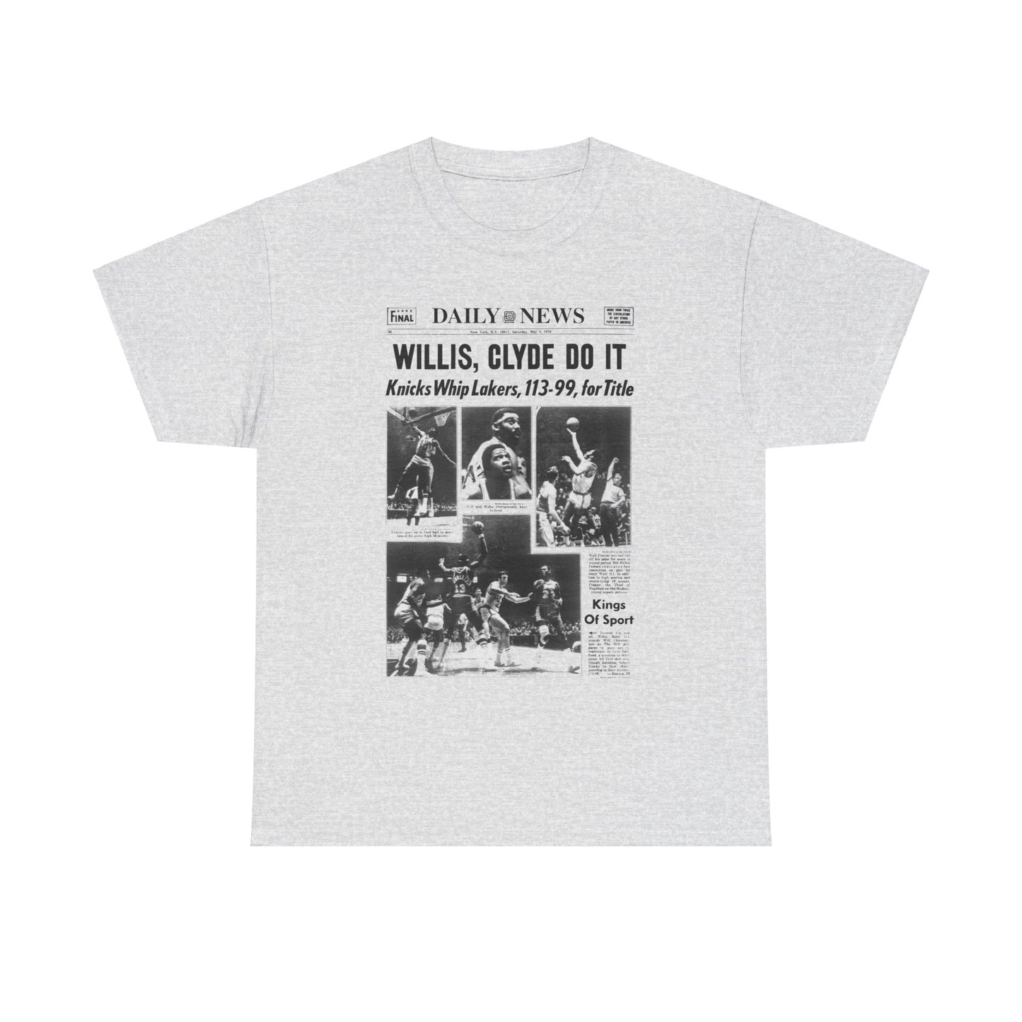 Vintage Knicks 70s Championship Newspaper Tee | Featuring Clyde Frazier & Willis Reed | Essential for Fans Unisex Heavy Cotton Tee