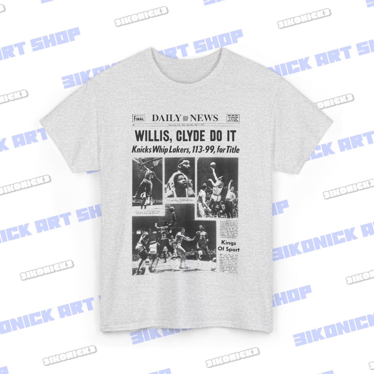 Vintage Knicks 70s Championship Newspaper Tee | Featuring Clyde Frazier & Willis Reed | Essential for Fans Unisex Heavy Cotton Tee