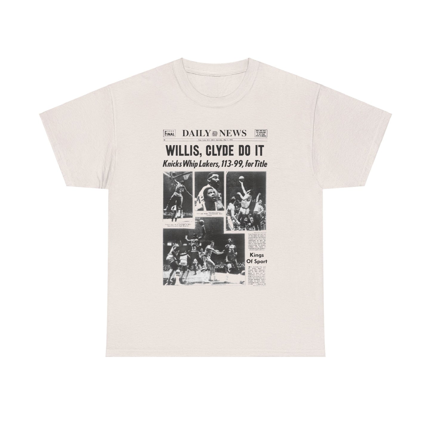 Vintage Knicks 70s Championship Newspaper Tee | Featuring Clyde Frazier & Willis Reed | Essential for Fans Unisex Heavy Cotton Tee