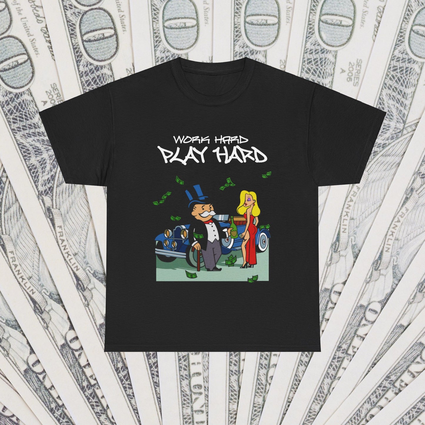 Work Hard Play Hard Motivational T-Shirt - Inspirational Quote Tee - Multiple Colors Available Unisex Heavy Cotton Tee Money Hustle