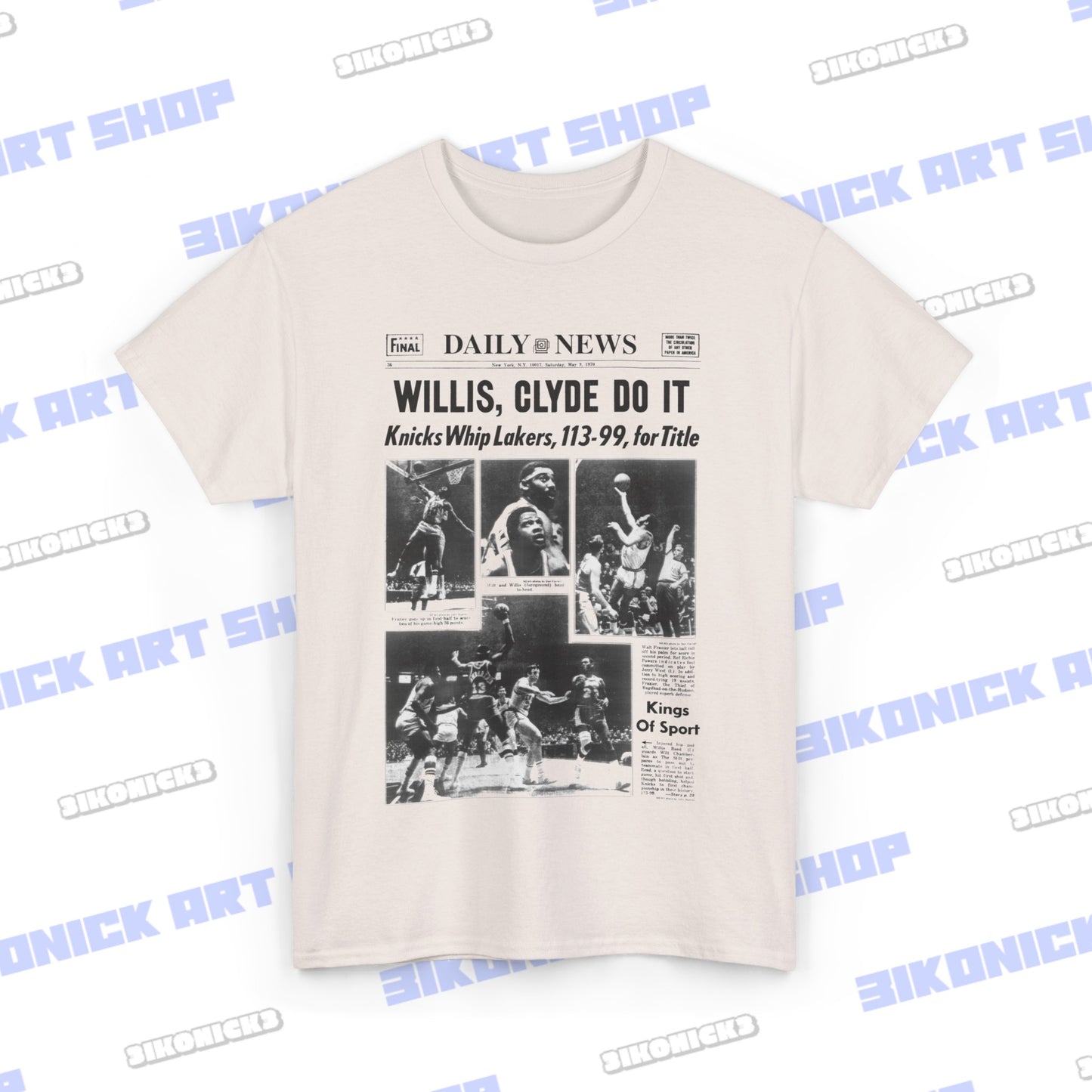 Vintage Knicks 70s Championship Newspaper Tee | Featuring Clyde Frazier & Willis Reed | Essential for Fans Unisex Heavy Cotton Tee
