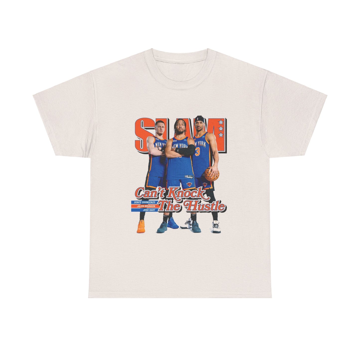 Orange Knicks Stars Trio - Jalen Brunson, Josh Hart, and Donte DiVincenzo Slam Magazine Cover T-Shirt