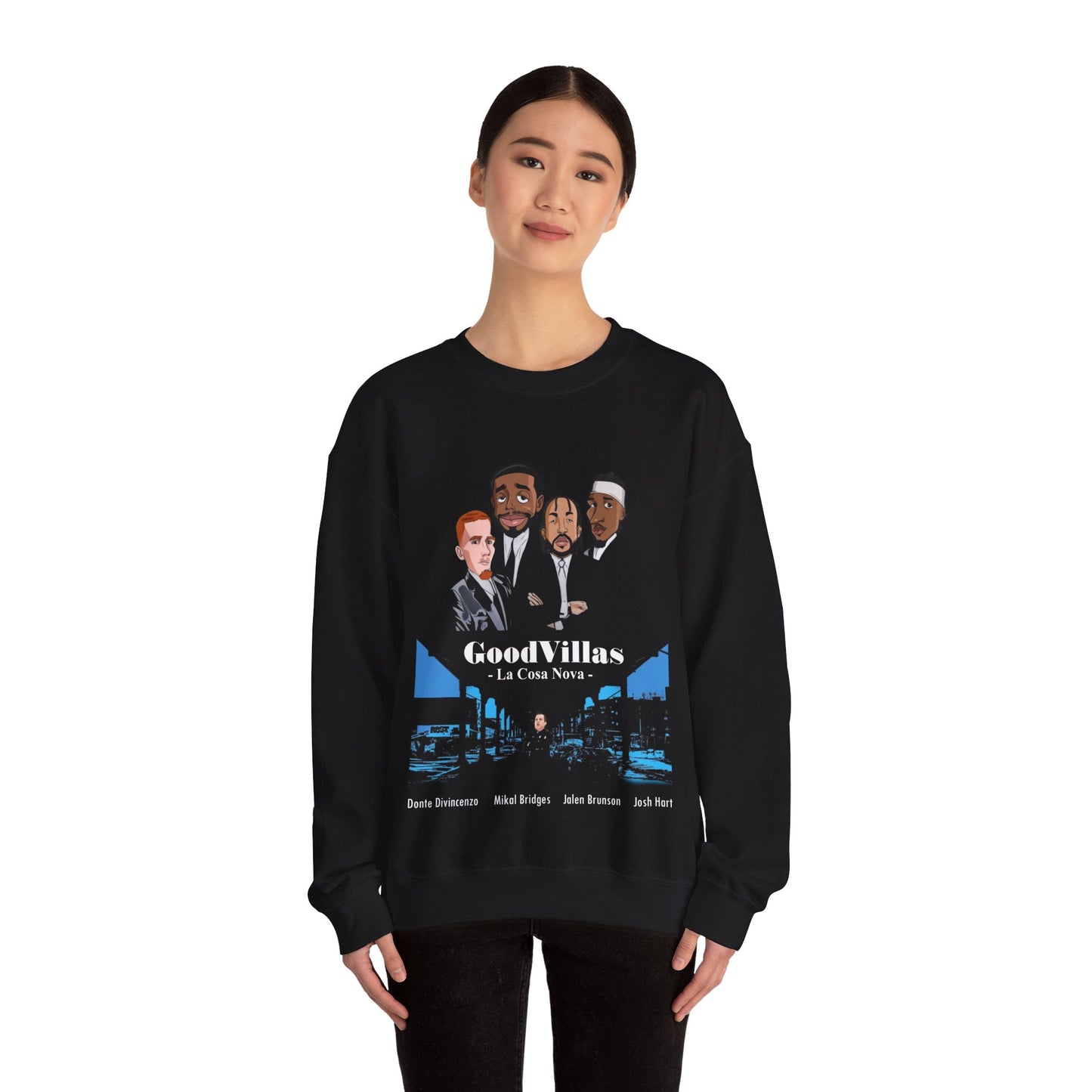 Goodvillas New York Knicks Crewneck Sweatshirt - Goodfellas Movie Parody Jalen Brunson Mikal Bridges Donte DiVincenzo Josh Hart Reunion