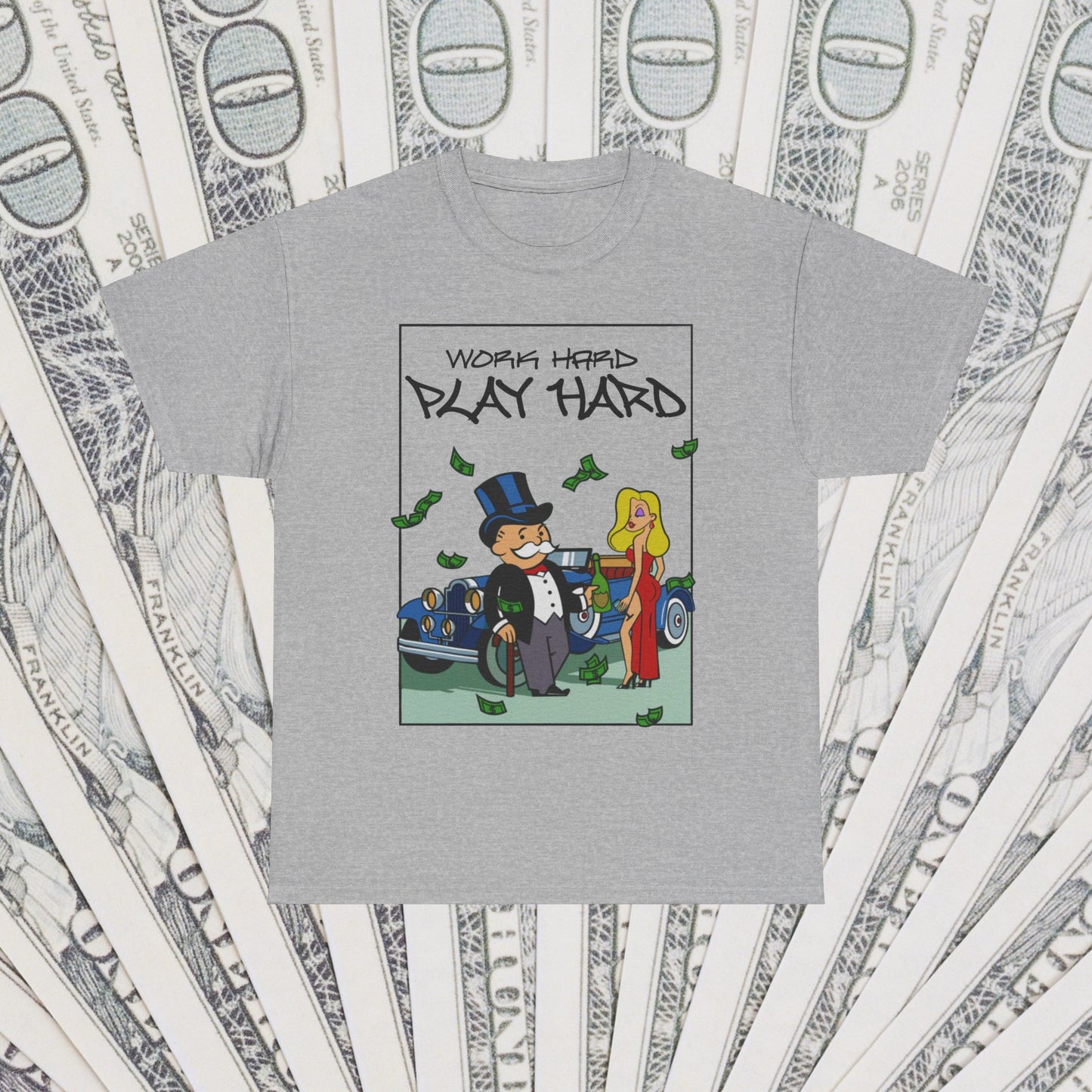 Work Hard Play Hard Motivational T-Shirt - Inspirational Quote Tee - Multiple Colors Available Unisex Heavy Cotton Tee Money Hustle