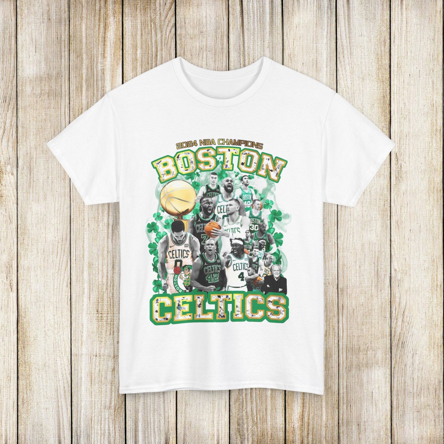 Celebrate Victory with the 2024 NBA Champions Boston Celtics Team T-Shirt in White Nba Champs Unisex White Tee